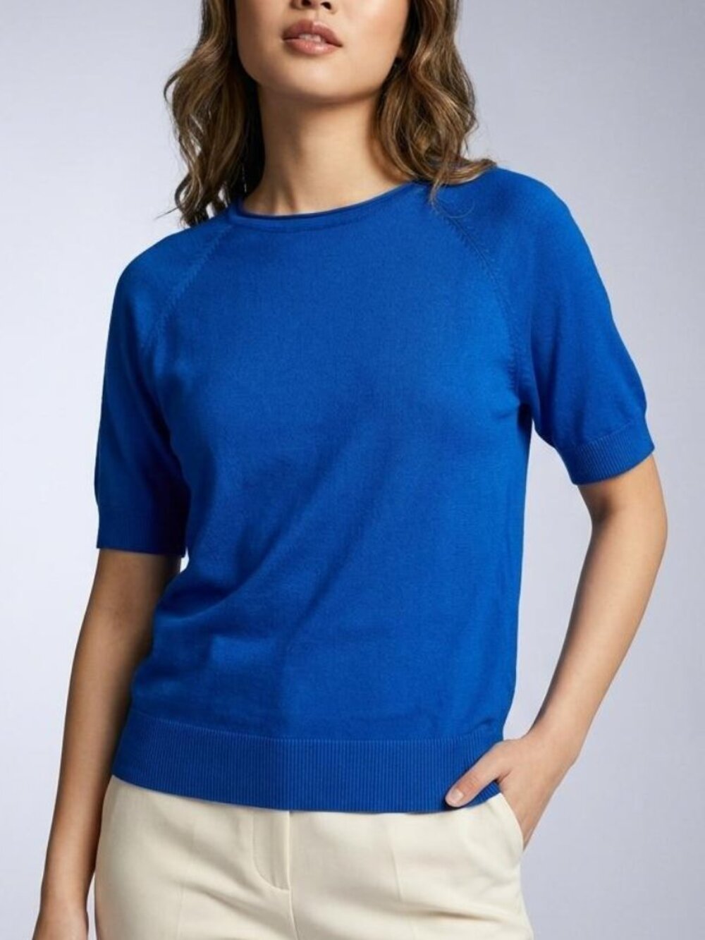Zara Knit Royal Blue Short Sleeve Cotton Sweater